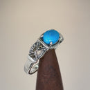 Sterling Silver Simulated Turquoise Oval Marcasite Ring