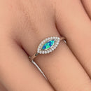 Sterling Silver Blue Lab Opal CZ Evil Eye Ring