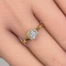 Solid 14K Yellow Gold Simple Halo Cushion Cut CZ Engagement Ring