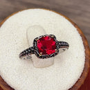 Sterling Silver Celtic Red Cushion CZ Ring