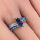Sterling Silver Lab Opal Marquise Tanzanite CZ Ring