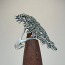 Sterling Silver Elegant Peacock Africa Garnet CZ Marcasite Ring
