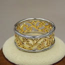 Sterling Silver Two Tone Yellow Gold Plated Vines Band Ring