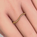 Solid 14K Yellow Gold Wave Accent Round Clear CZ Ring