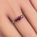Solid 14K White Gold Triple Round Ruby CZ Ring