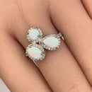 Sterling Silver White Lab Opal Shape Cluster CZ Ring