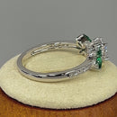 Sterling Silver Flower Leaves Emerald Clear CZ Ring