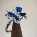 Sterling Silver Large Blue Spinel CZ Butterfly Ring