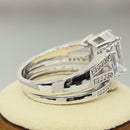 Sterling Silver Triple Square CZ Engagement Set Ring