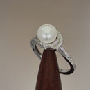 Sterling Silver Spiral Shell Pearl CZ Engagement Ring