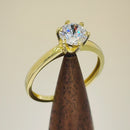 Solid 14K Yellow Gold Round 6mm Clear CZ Ring