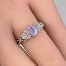 Sterling Silver Triple Oval Iridescent Rainbow CZ Ring