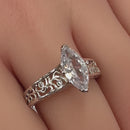 Sterling Silver Vines Filigree Maquise Cut Clear CZ Engagement Ring