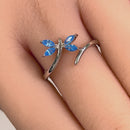 Sterling Silver Dragonfly Aqua Blue CZ Ring
