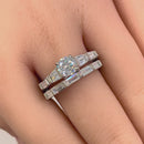 Sterling Silver Vintage Round & Baguette Cut Clear CZ Engagement Ring Set