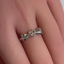 Sterling Silver Dog Bone & Heart Round Cut Clear CZ Ring