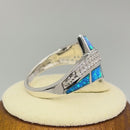 Sterling Silver Elegant Blue Lab Opal & Clear CZ Ring
