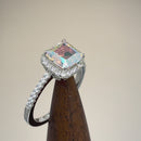 Sterling Silver Chic Square Halo Iridescent Rainbow CZ Ring