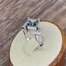 Sterling Silver Large Rainbow Princess CZ Pave Ring