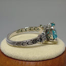 Sterling Silver Twin Butterfly Cushion Cut Aquamarine CZ Ring