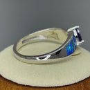 Sterling Silver Amethyst Center Trillion Cut Stone Blue Lab Opal Ring