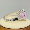 Sterling Silver Pink Lab Opal Square CZ Ring