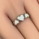 Sterling Silver White Lab Opal Sequence of Hearts Ring