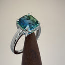 Sterling Silver Bi-Color Blue Green Ombre Cushion Cut CZ Ring