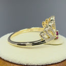 Solid 14K Gold Ruby and Clear CZ Crown Ring