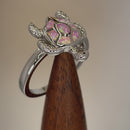 Sterling Silver Turtle Pink Lab Opal Ring