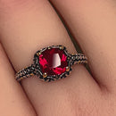 Sterling Silver Celtic Red Cushion CZ Ring