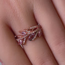 Sterling Silver Rose Gold Plated Vine Leaves Pink CZ Ring