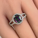 Sterling Silver Rainbow CZ Halo Ring