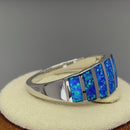 Sterling Silver 7 Stripes Lab Opal Ring