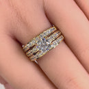 Solid 14K Yellow Gold Round Cut Triple CZ Ring Engagement Set