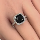 Sterling Silver Cushion Cut Black CZ Ring