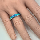 Sterling Silver 5.5mm Blue Lab Opal Eternity Band Ring