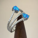 Sterling Silver 3 Row Blue Lab-Opal Ring