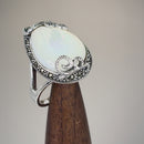 Sterling Silver Pear Shape Mother of Pearl Marcasite Ring