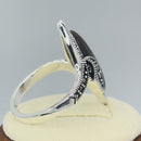 Sterling Silver Abalone Marquise Marcasite Ring