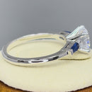 Sterling Silver Round and Baguette Cut Blue and Clear CZ Ring