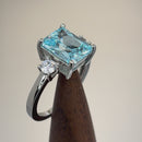 Sterling Silver Triple Rectangular Aquamarine CZ Ring