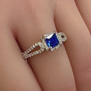 Sterling Silver Lavish Princess Cut Blue Spinel CZ Ring