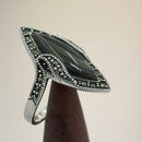 Sterling Silver Abalone Marquise Marcasite Ring