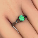 Sterling Silver Black Rhodium Plated Center Stone Charmed Aqua Green Lab Opal Ring