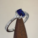 Sterling Silver Precious Emerald Cut Blue Spinel CZ Ring
