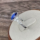 Sterling Silver Stylish Marquise & Round Cut Clear & Blue Spinel CZ Ring