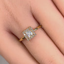 Solid 14K Yellow Gold Princess Cut Halo CZ Engagement Ring