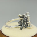 Sterling Silver Mother of Pearl Square Butterfly Marcasite Ring