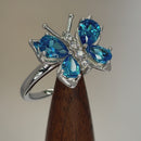 Sterling Silver Large Blue Topaz CZ Butterfly Ring